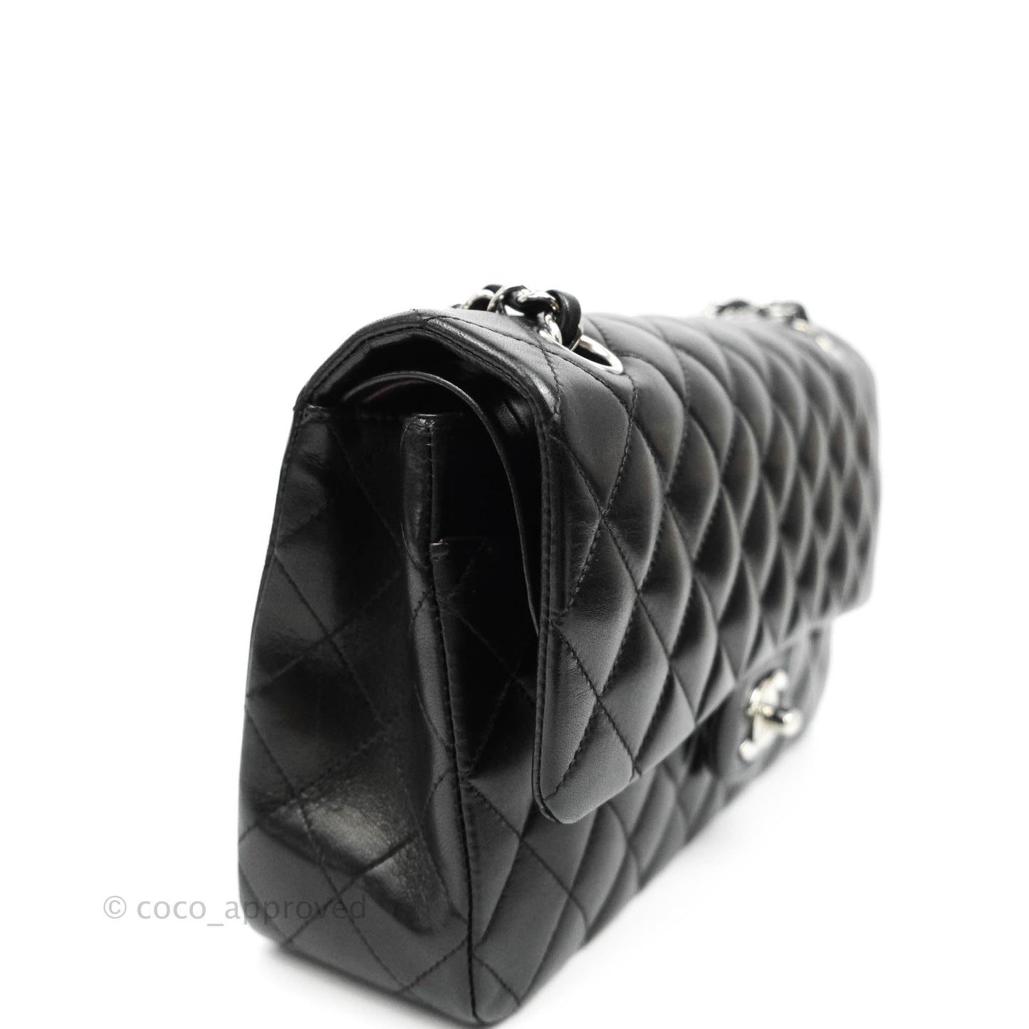 Chanel Classic M/L Medium Double Flap Black Lambskin Silver Hardware