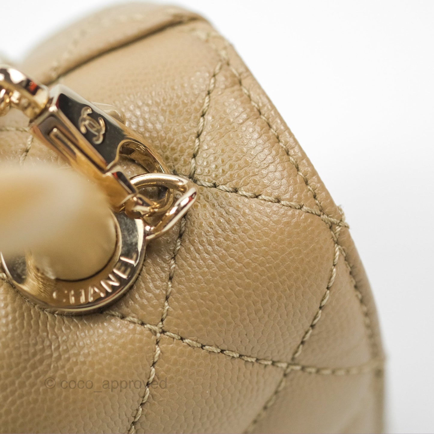 Chanel Mini Coco Handle Quilted Dark Beige Caviar Gold Hardware