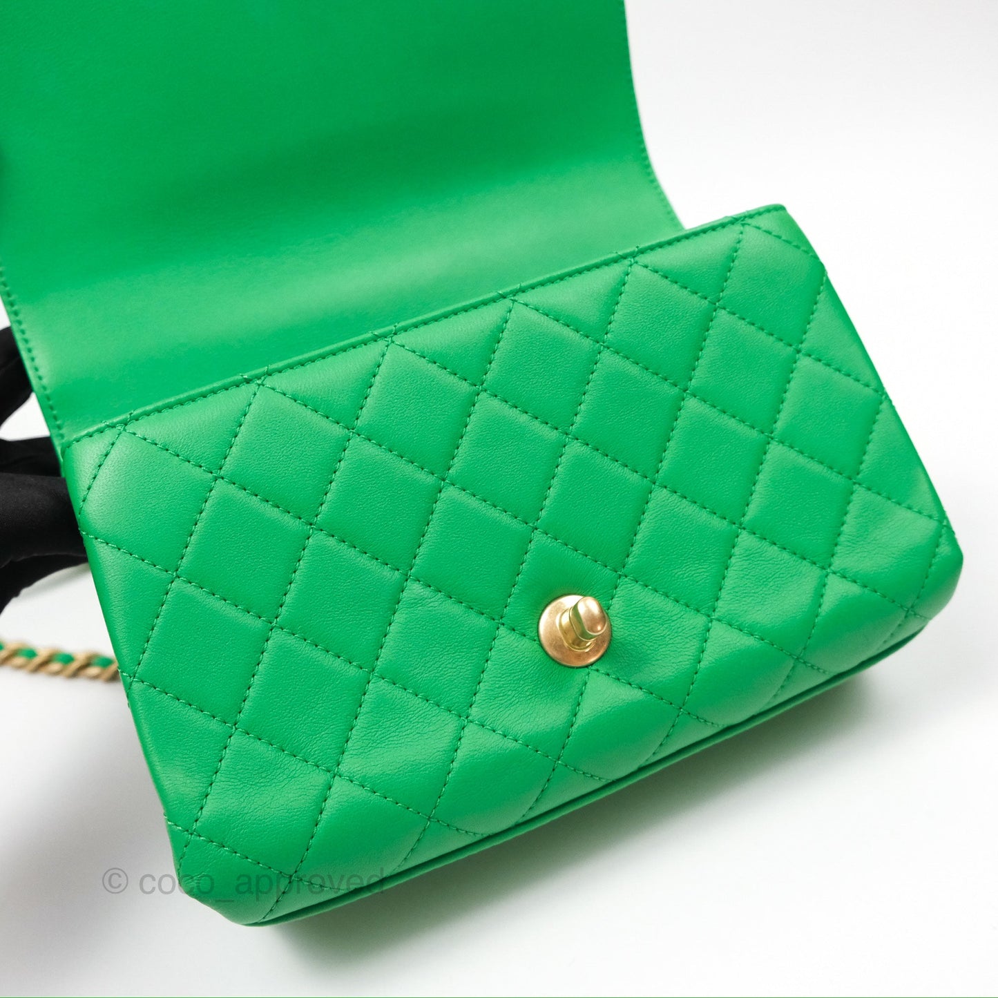 Chanel CC Quilted Flap Bag With Top Handle Green Calfskin Gold Hardware