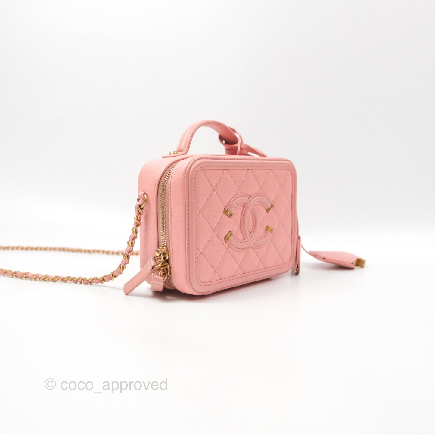 Chanel Quilted Small CC Filigree Vanity Case Dusty Pink Caviar Gold Hardware