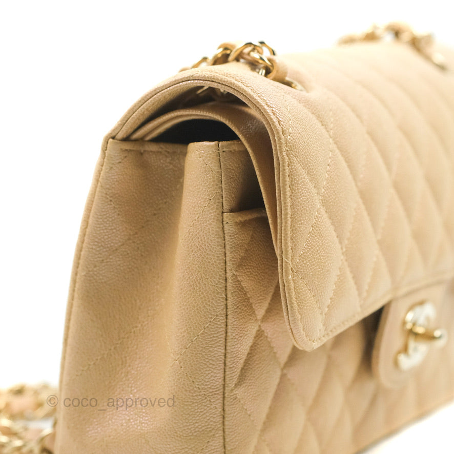 Chanel Classic Small S/M Flap Iridescent Beige Caviar Gold Hardware 19S