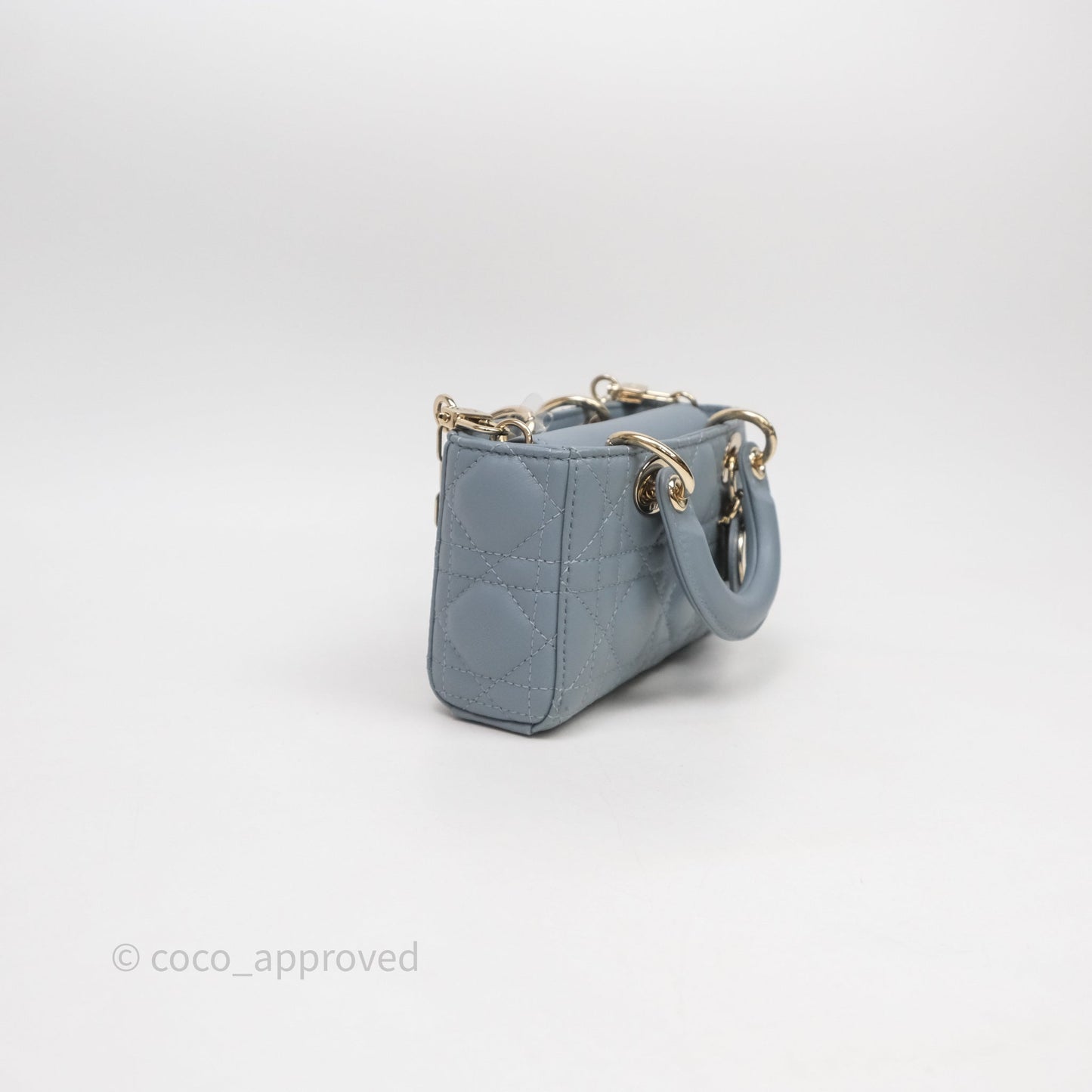 Christian Dior Micro Lady D-Joy Bag Blue Cannage Lambskin Light Gold Hardware
