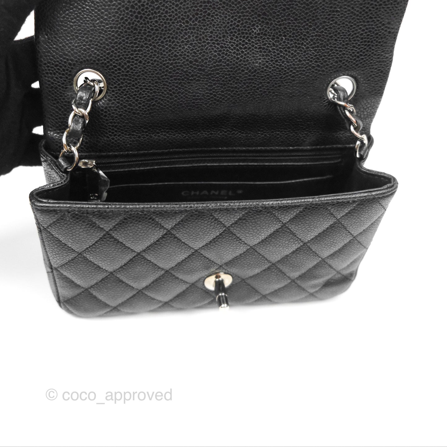 Chanel Classic Quilted Mini Rectangular Flap Black Caviar Silver Hardware