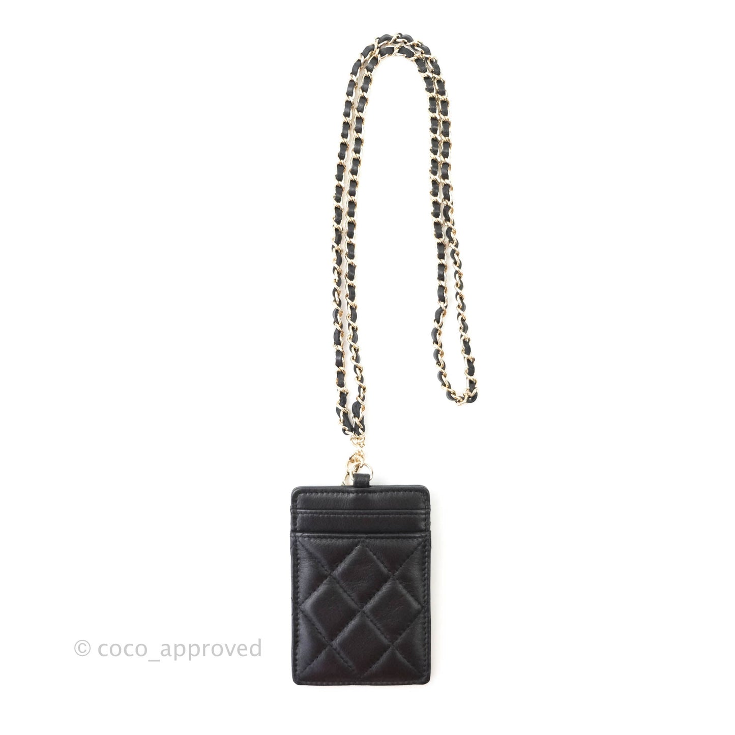 Chanel Quilted Chain Infinity Card Holder Black Lambskin Gold Hardware