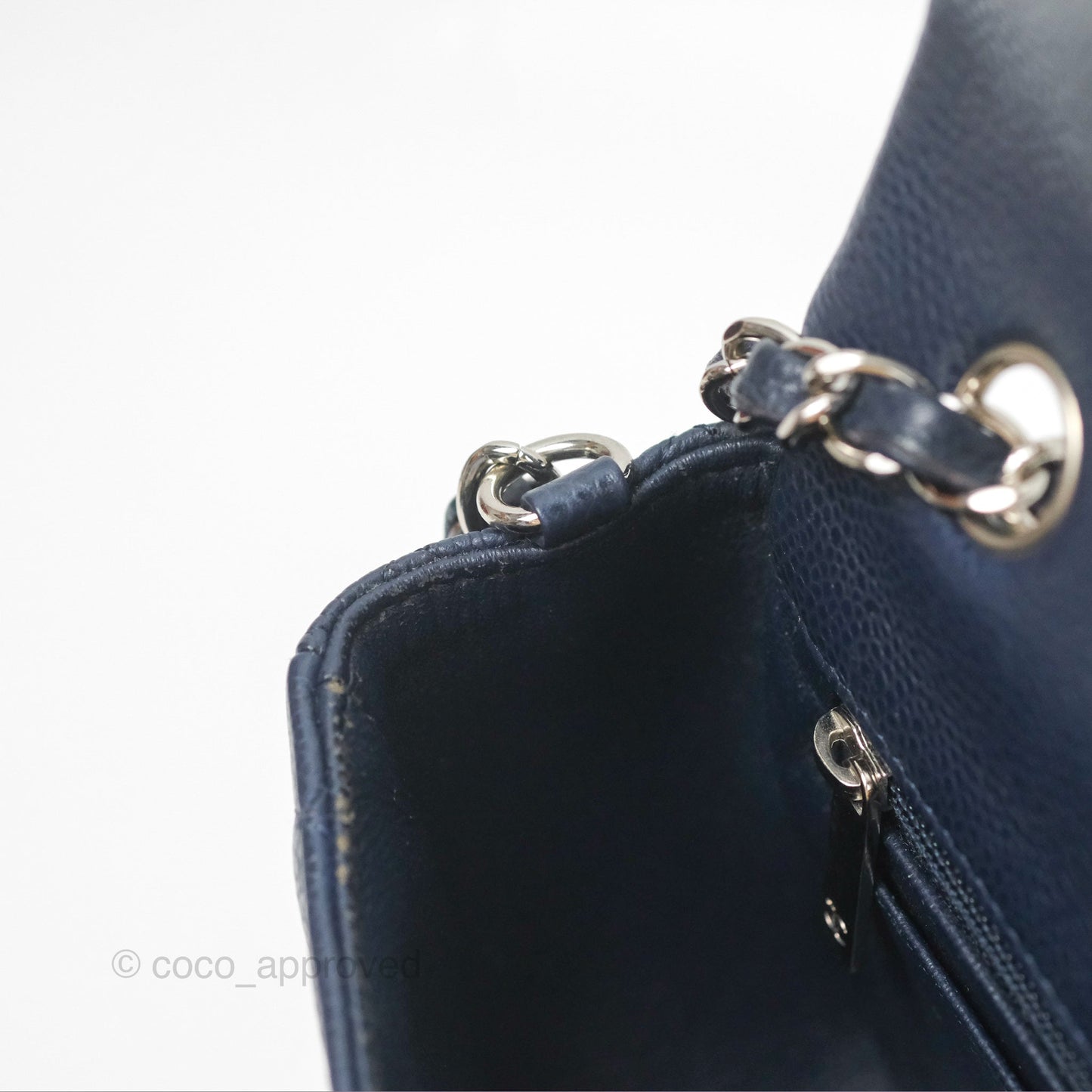 Chanel Quilted Mini Rectangular Flap Navy Caviar Silver Hardware
