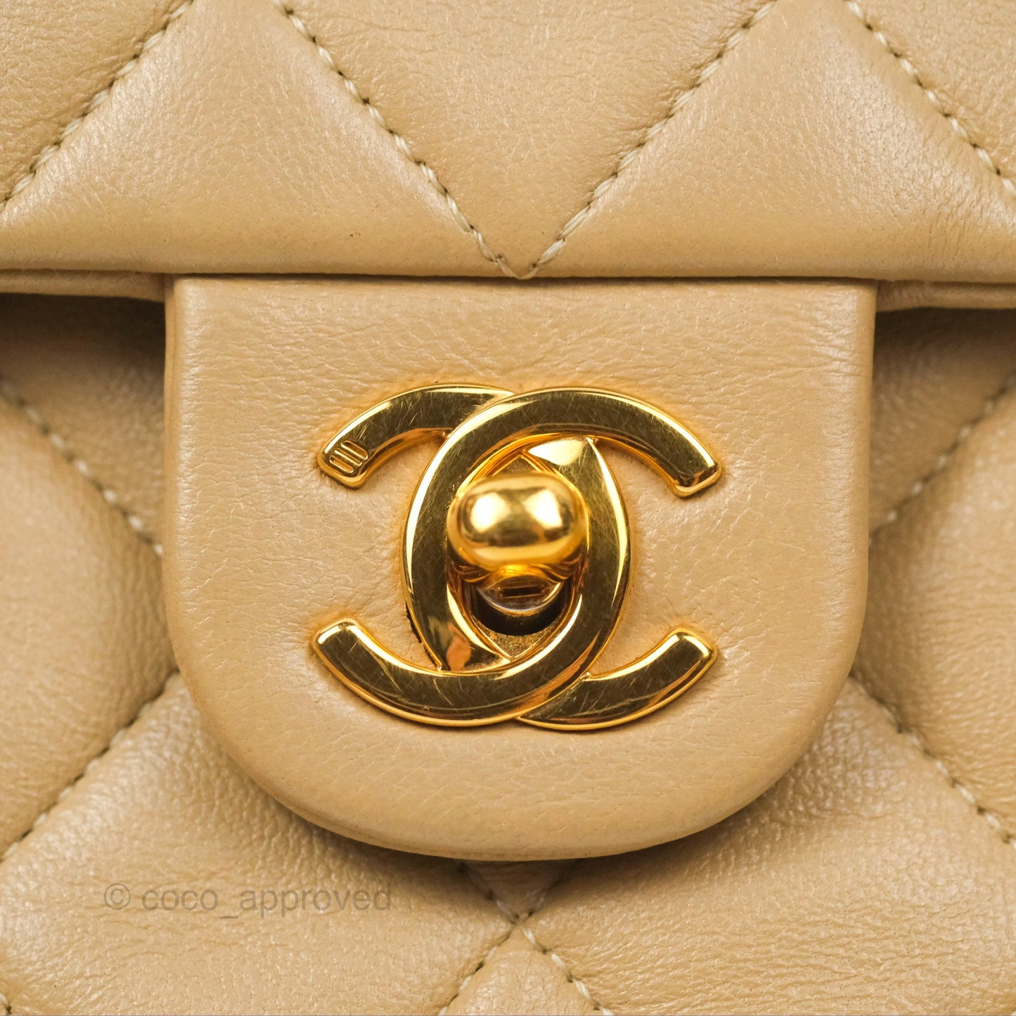 Chanel Vintage Square Flap Bag Beige Lambskin 24K Gold Hardware