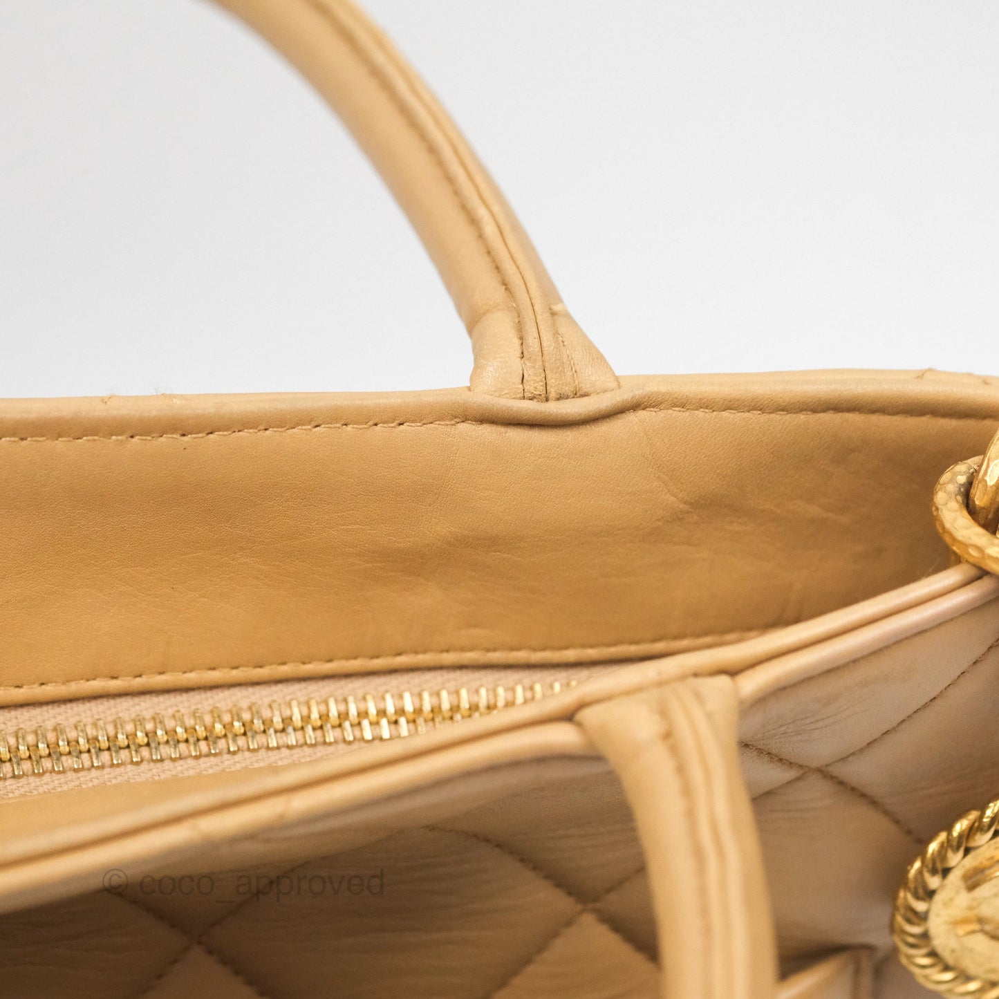 Chanel Vintage Medallion CC Beige Lambskin Tote Bag Gold Hardware