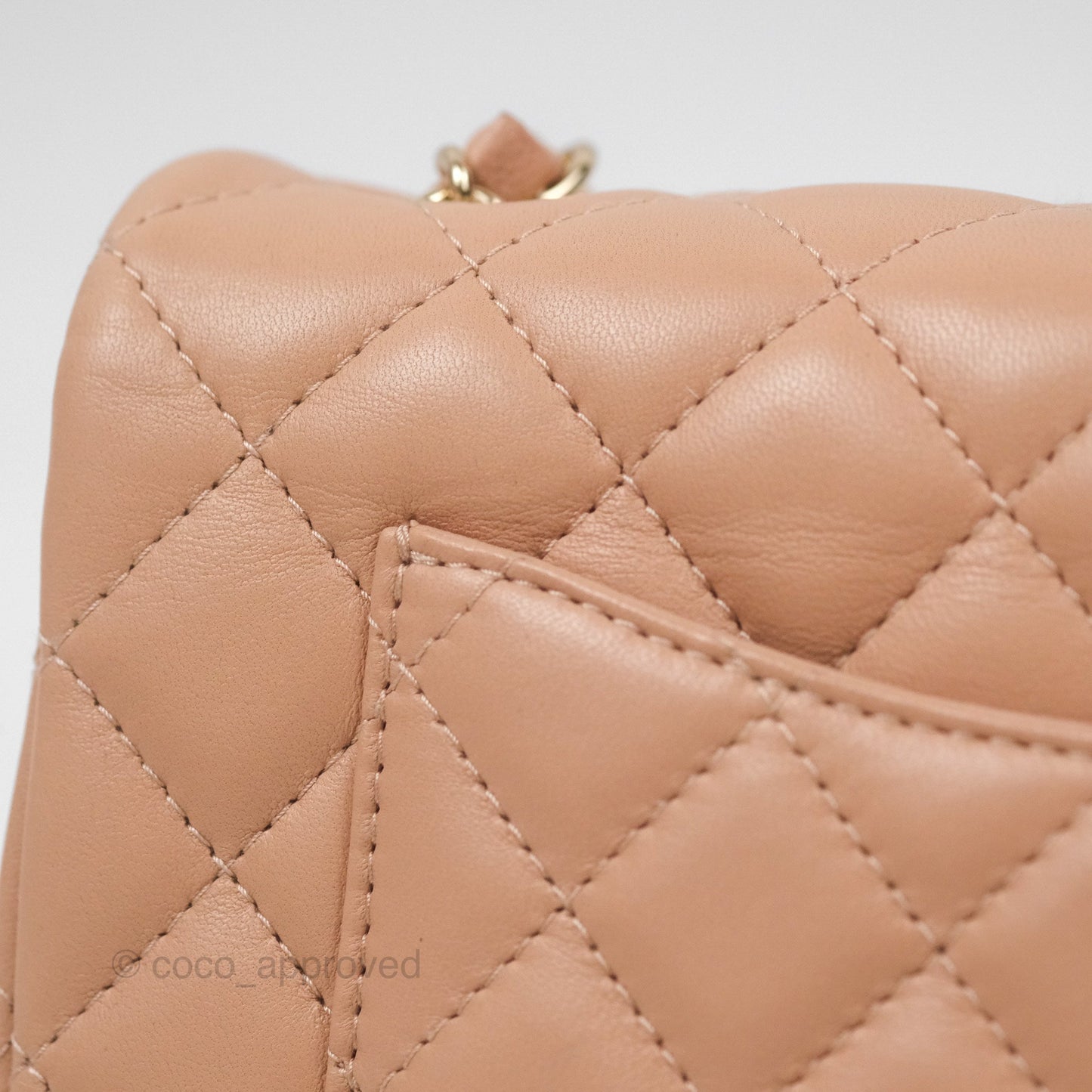 Chanel Quilted Mini Rectangular Flap Beige Lambskin Gold Hardware