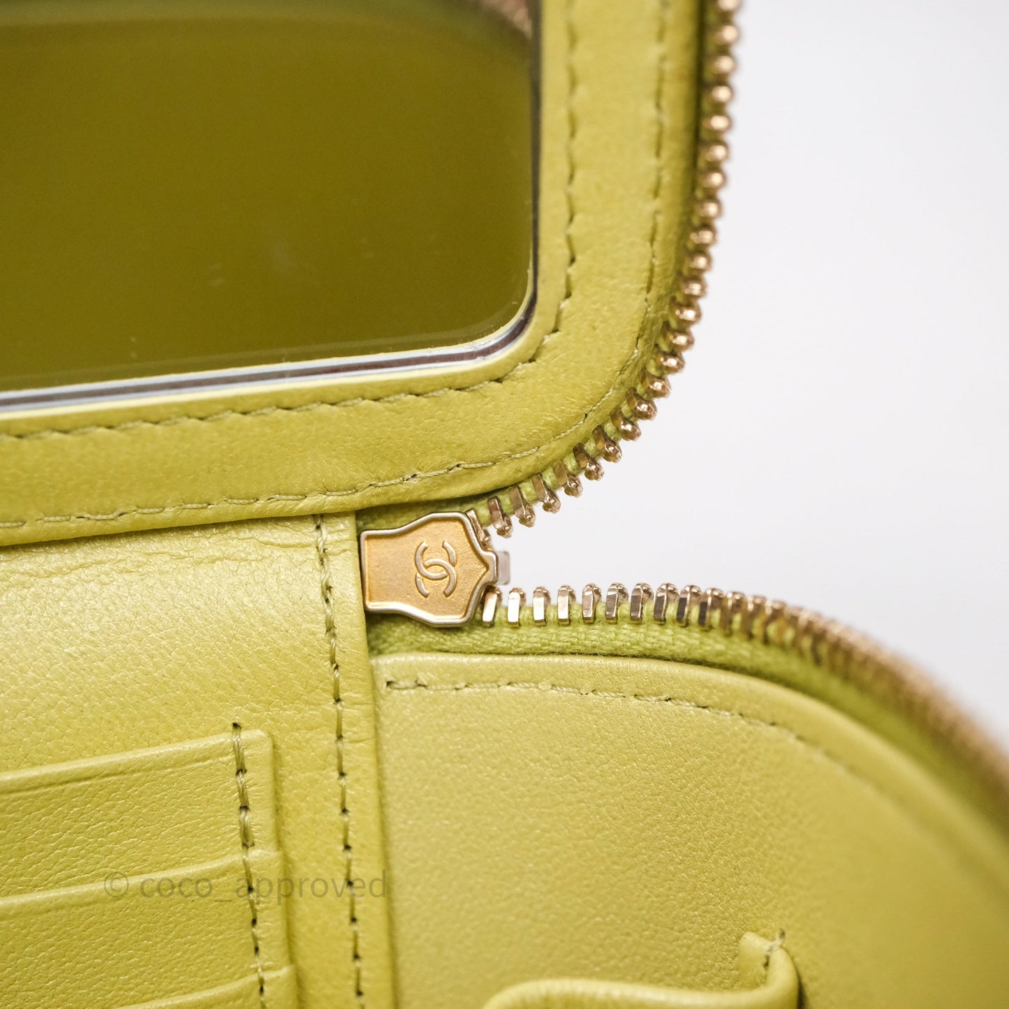 Chanel Quilted Vanity With Chain Lambskin Green Gold Hardware