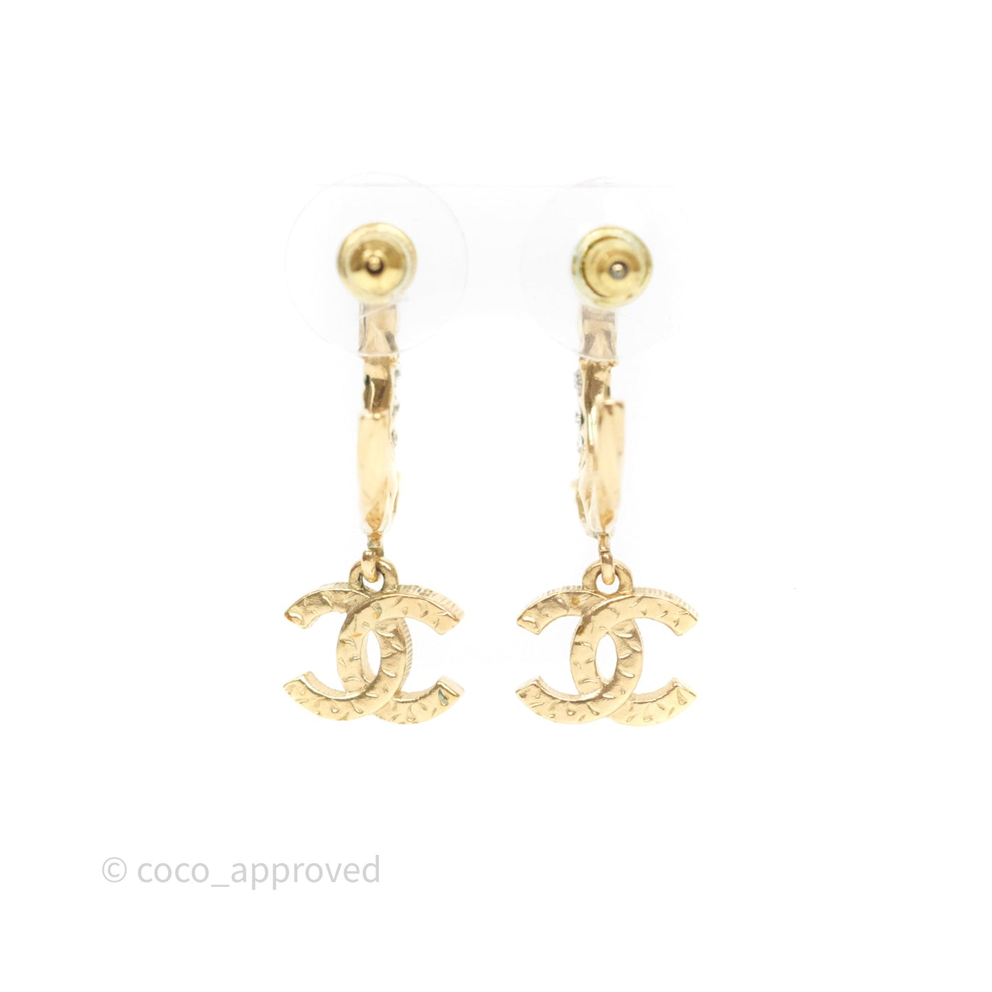 Chanel CC Crystal Hoop Earrings Gold Tone 23V