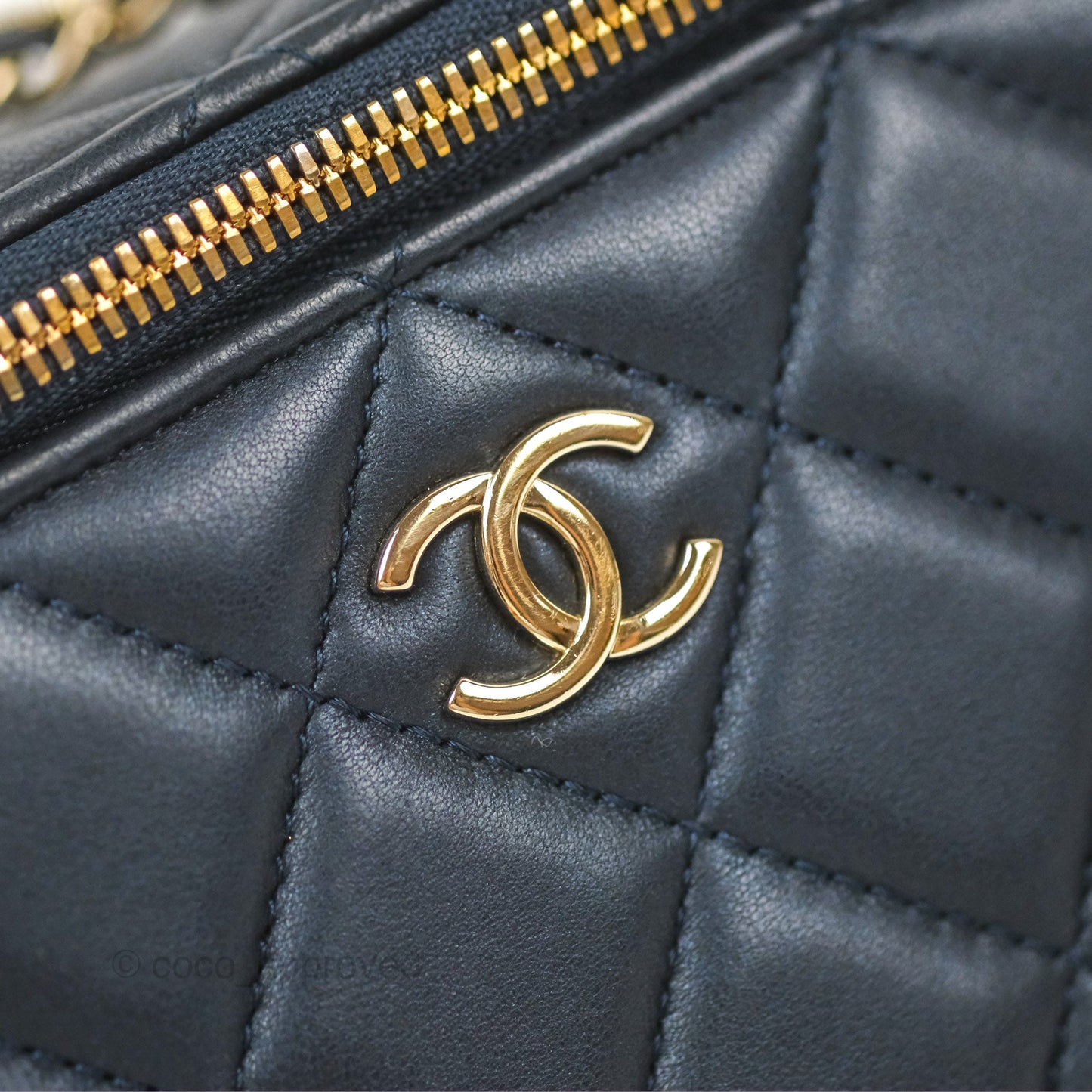 Chanel Vanity Rectangular Top Handle Iridescent Navy Lambskin Gold Hardware