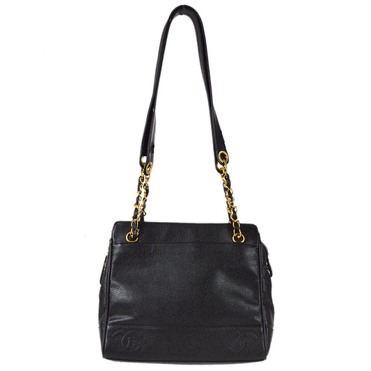 Luxury Chanel 1996-1997 Triple CC Shoulder Tote Bag Black Caviar