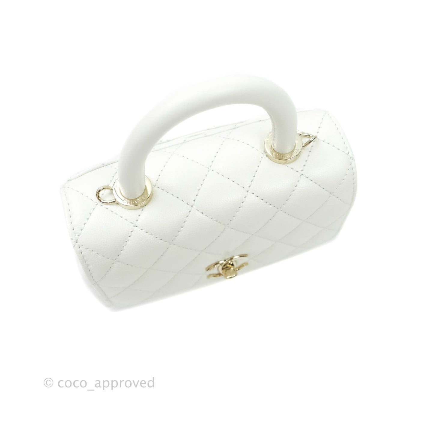 Chanel Extra Mini Coco Handle Quilted White Caviar Gold Hardware
