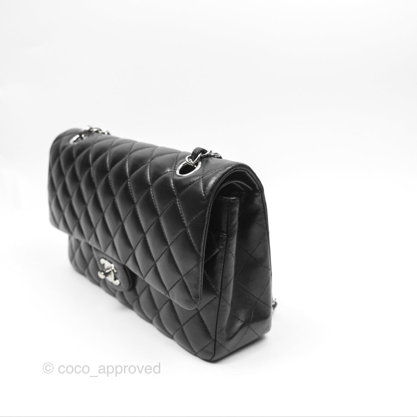 Chanel Classic M/L Medium Flap Quilted Black Lambskin Silver Hardware