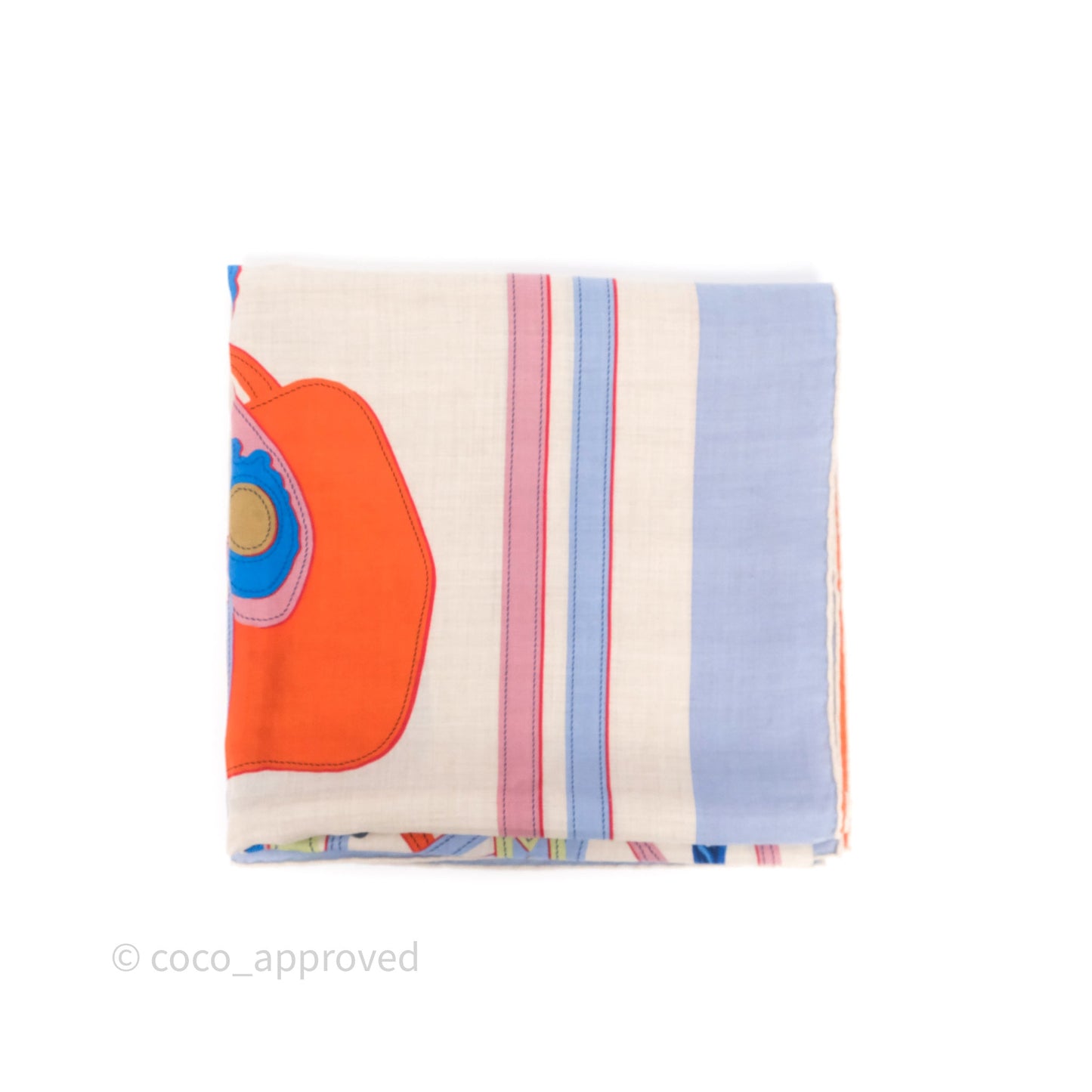 Hermes Brides De Gala App 140cm TD/ Orange/ Naturel/ Bleu Azur Cachemire Scarf