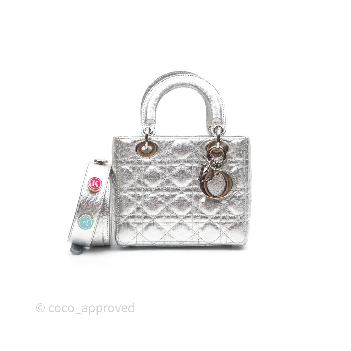 Christian Dior Small Lady Dior My ABCDior Silver Metallic Grained Calfskin Cannage