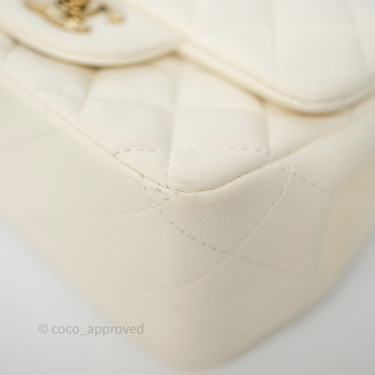 Chanel Quilted Mini Square White Lambskin Gold Hardware