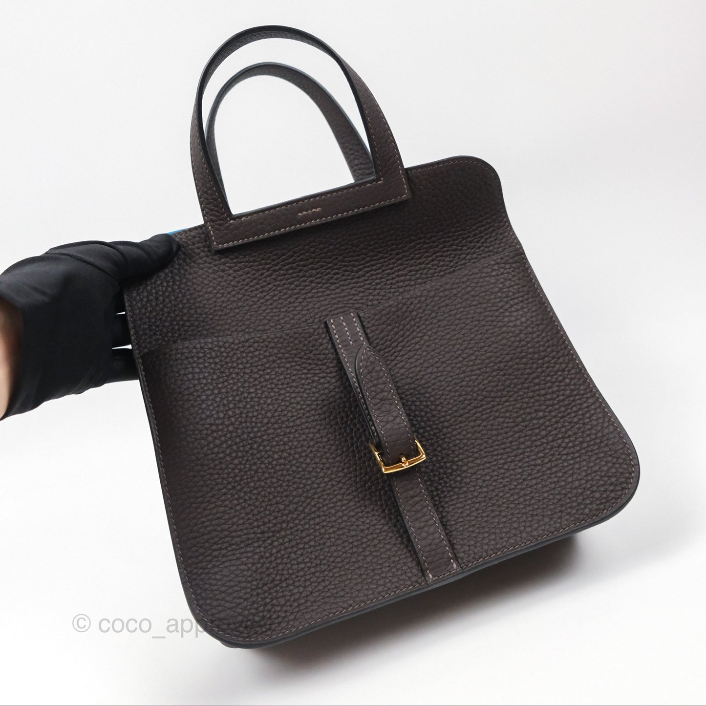 Hermès Halzan 25 Macassar 3S/ Bleu Zanzibar B3 Clemence Gold Hardware