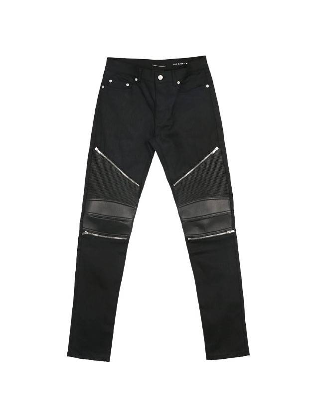 Luxury Saint Laurent Leather Biker Jeans Black