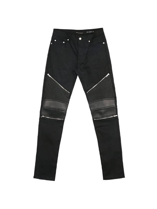 Luxury Saint Laurent Leather Biker Jeans Black