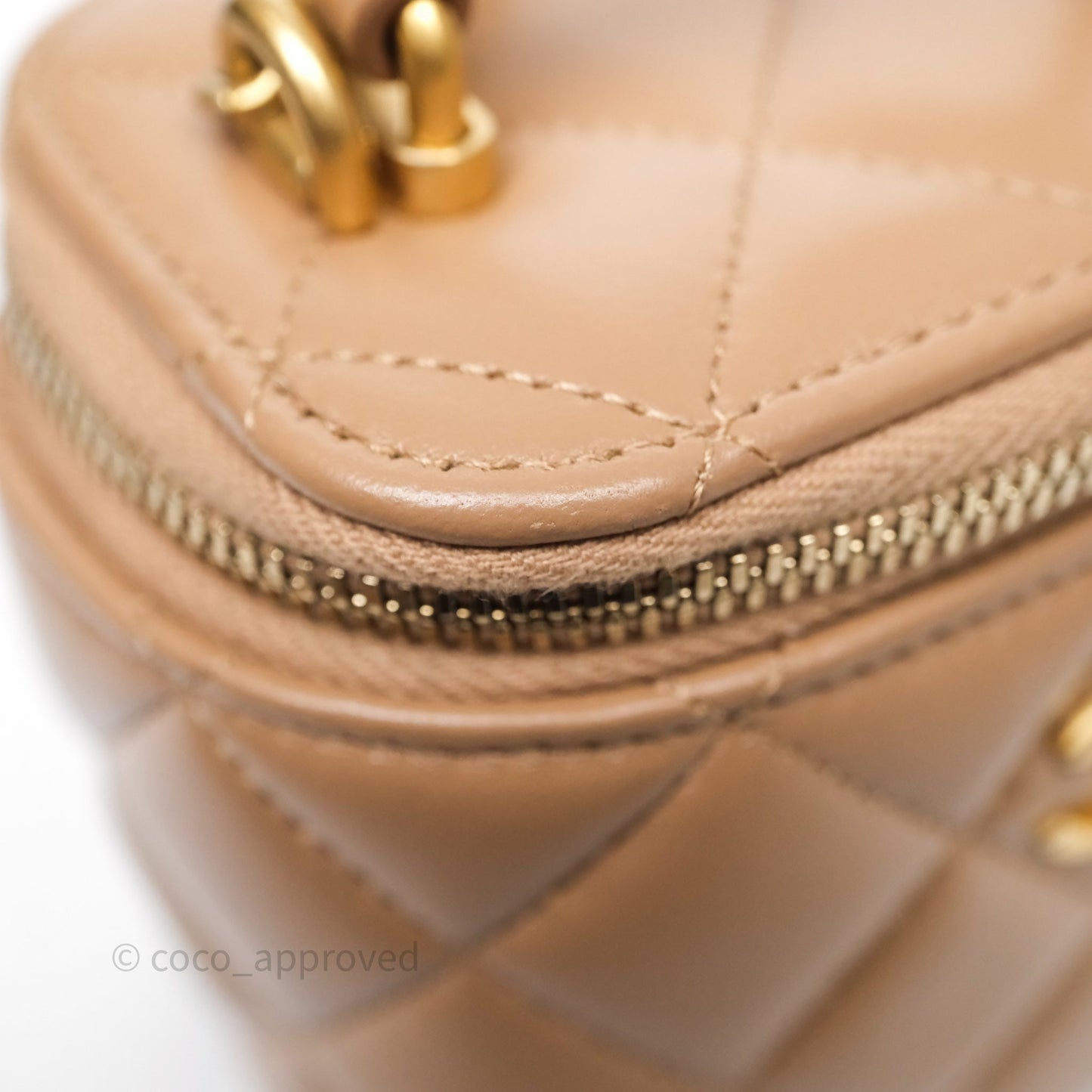 Chanel Mini Metal Top Handle Vanity With Chain Dark Beige Lambskin Aged Gold Hardware