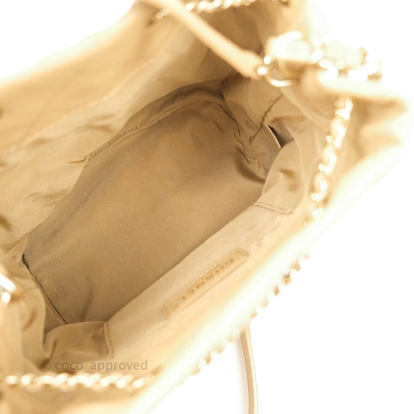 Chanel Caviar Quilted Rolled Up Bucket Drawstring Bag Beige Gold Hardware 19B