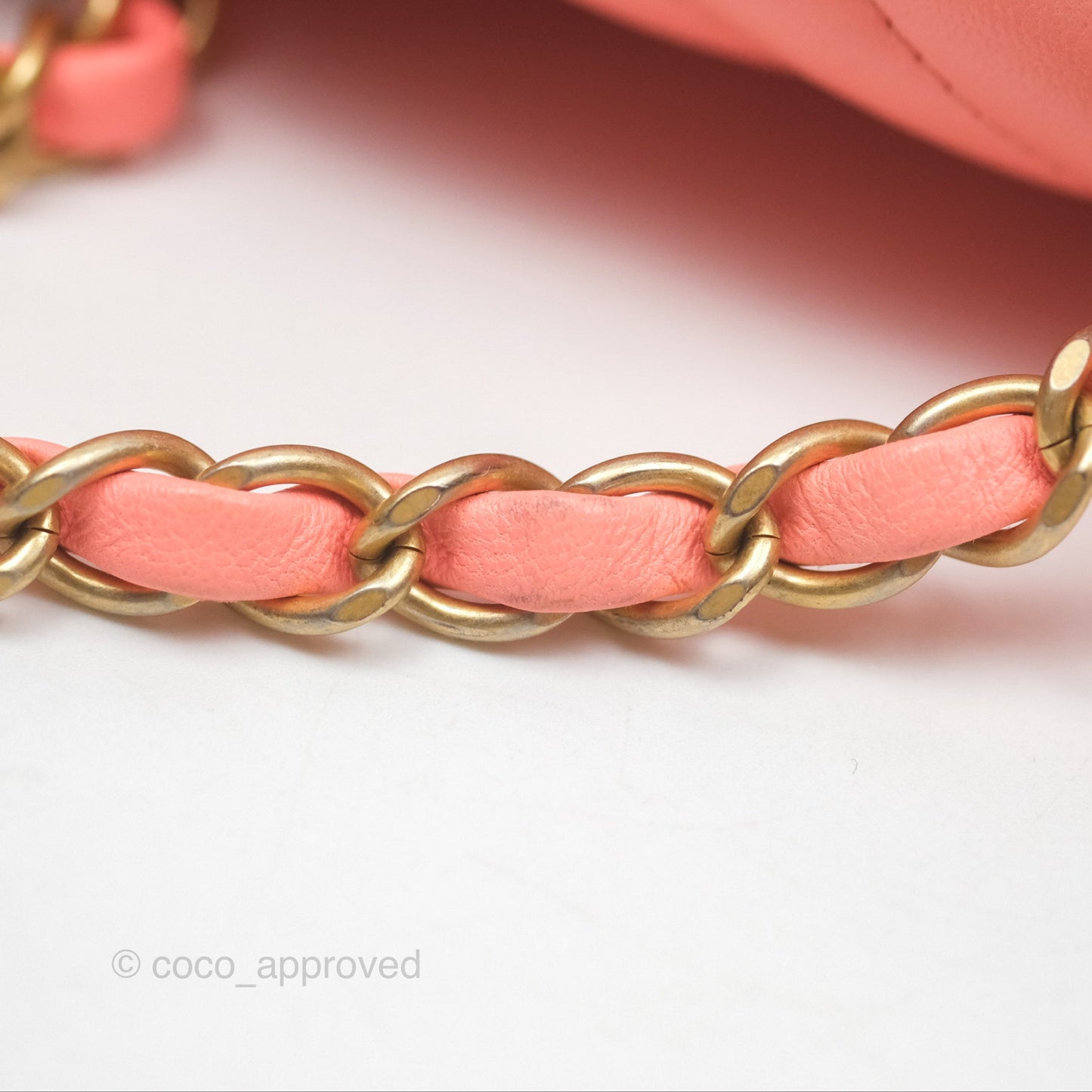 Chanel Chevron Mini Rectangular Flap Peach Pink Lambskin Aged Gold Hardware