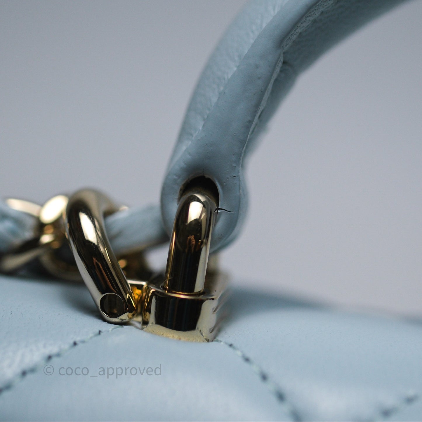 Chanel Top Handle Mini Rectangular Flap Light Blue Lambskin Gold Hardware