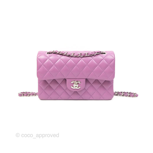 Chanel Small Classic Flap Quilted Purple Lambskin Silver Hardware