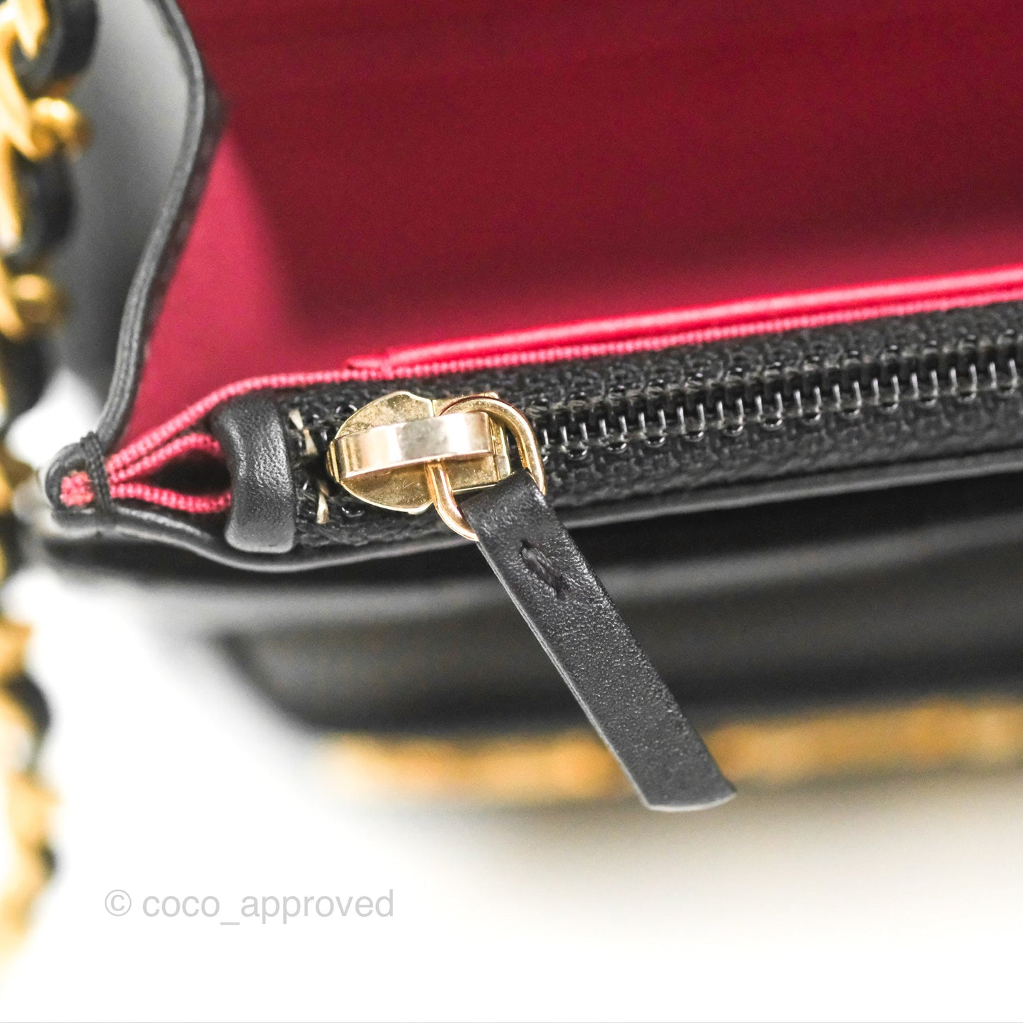 Chanel Logo Enchained Wallet On Chain WOC Black Calfskin Gold Hardware