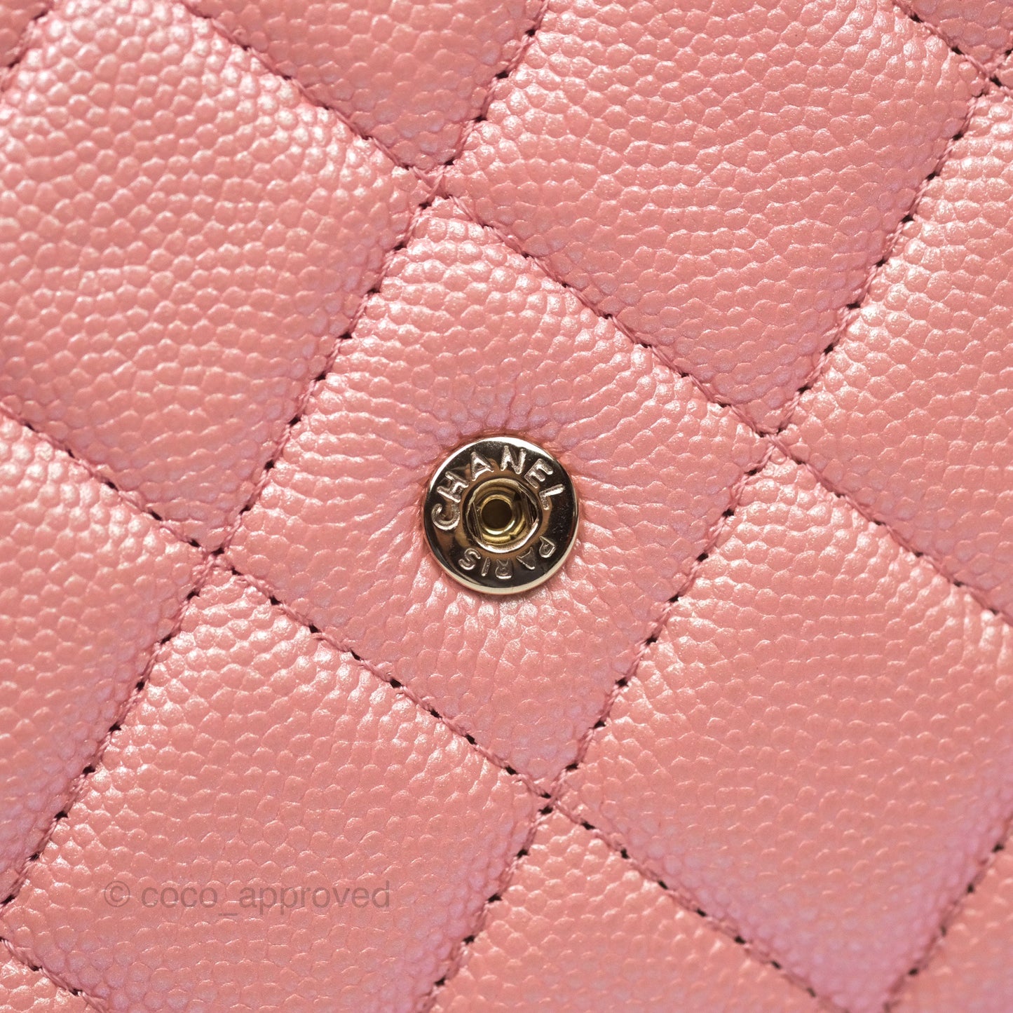 Chanel Classic Quilted Wallet on Chain WOC Iridescent Pink Caviar Gold Hardware