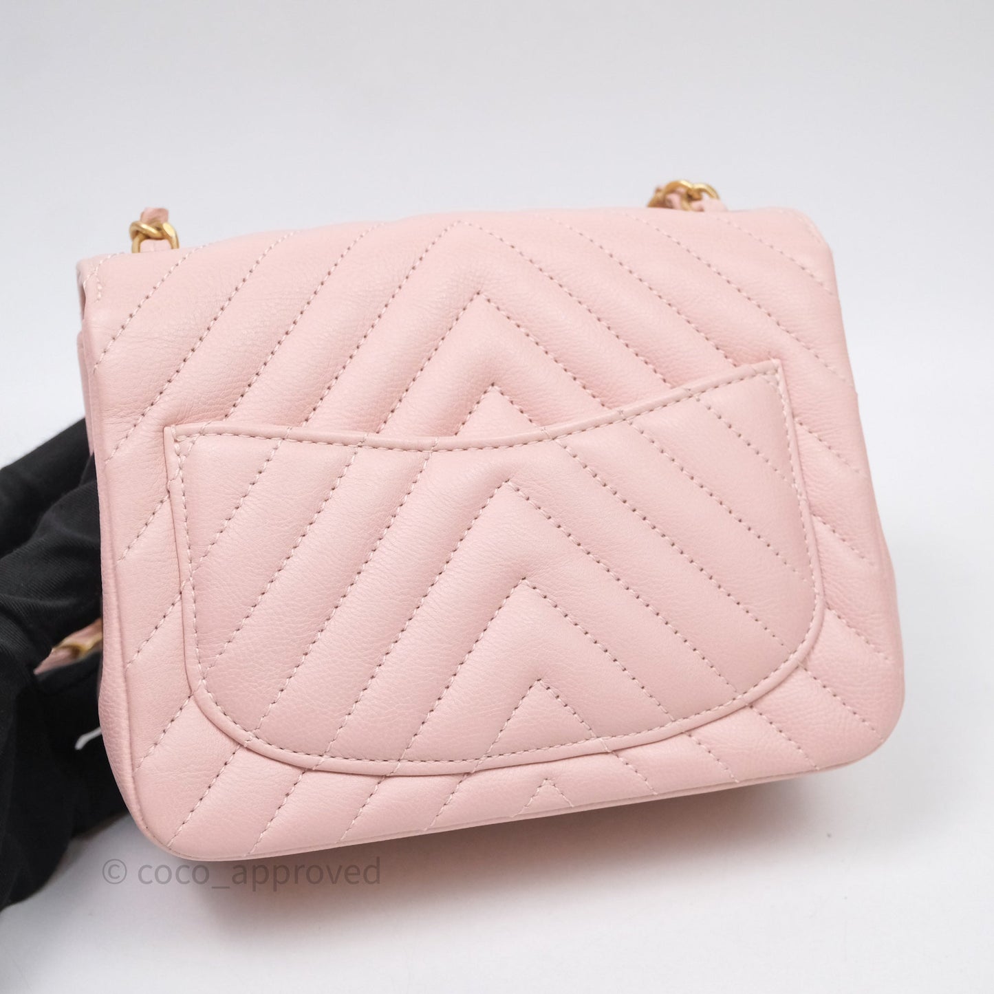 Chanel Mini Square Chevron Pink Calfskin Aged Gold Hardware