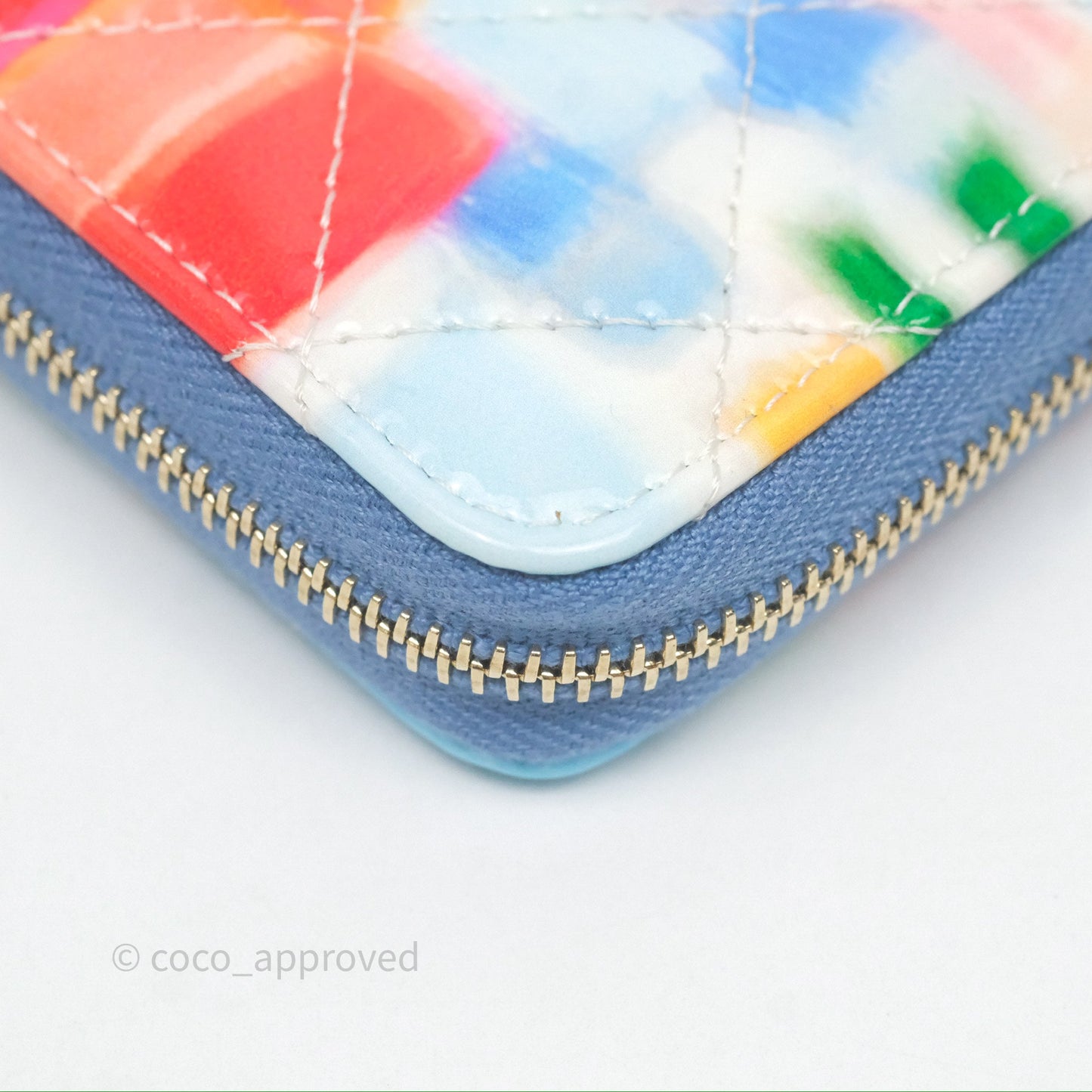 Chanel Printed Quilted Zip Coin Purse Patent Calfskin Multicolor