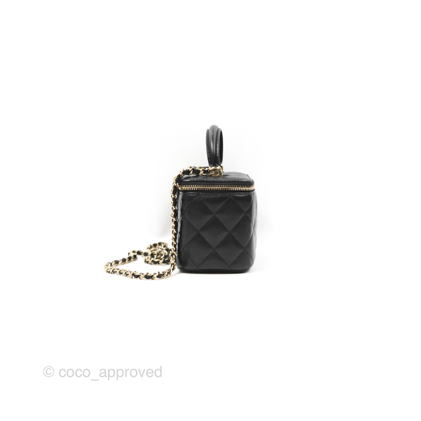Chanel Vanity Rectangular Top Handle Black Lambskin Gold Hardware