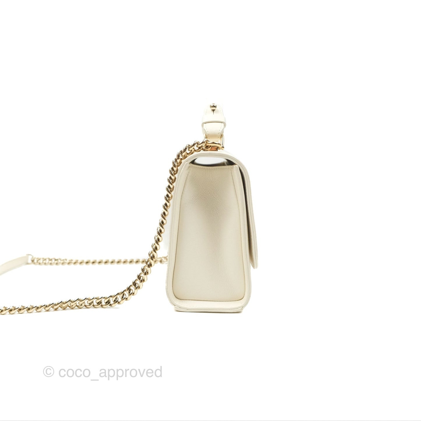 Chanel Quilted Label Click Flap Bag White Grained Calfskin Gold Hardware