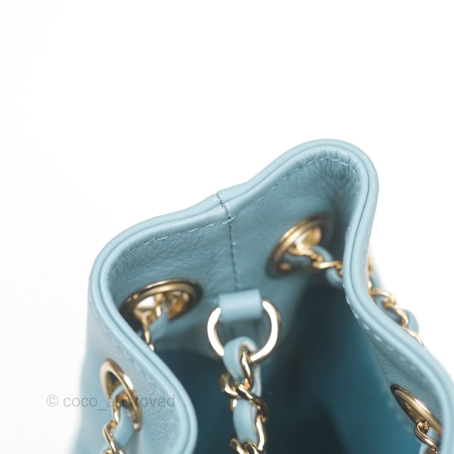 Chanel Small Drawstring Bucket Bag Blue Calfskin Gold Hardware