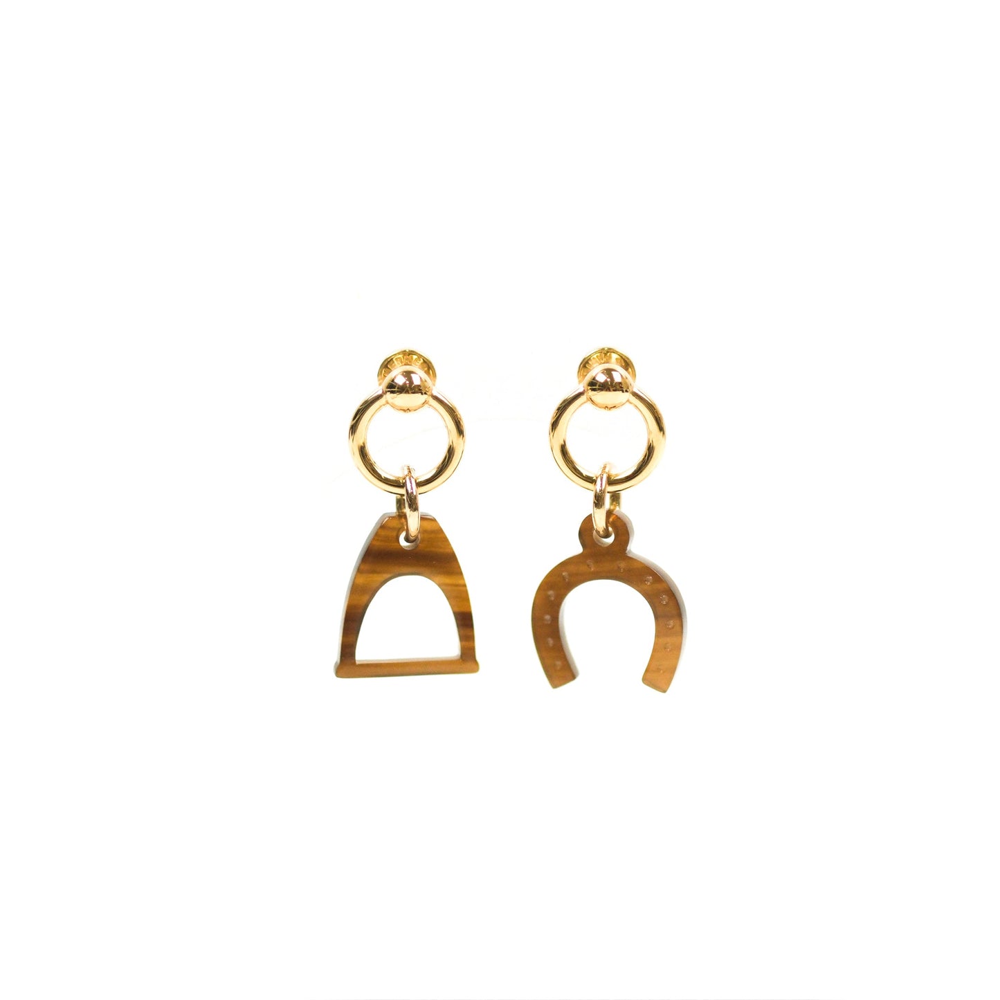 Hermès Amulette Equestre Earrings Gold Tone