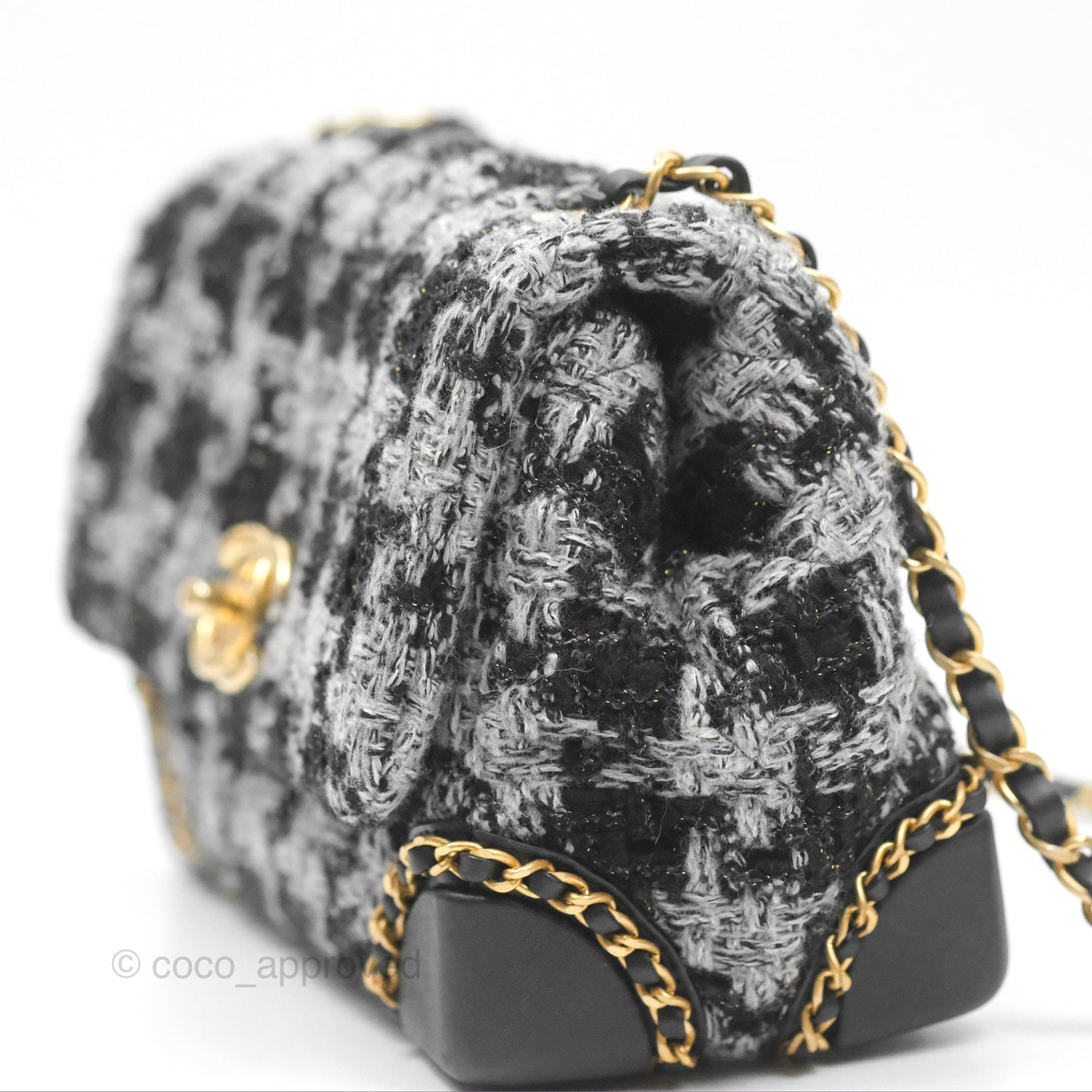 Chanel Mini Flag Bag Black & Grey Tweed Aged Gold Hardware