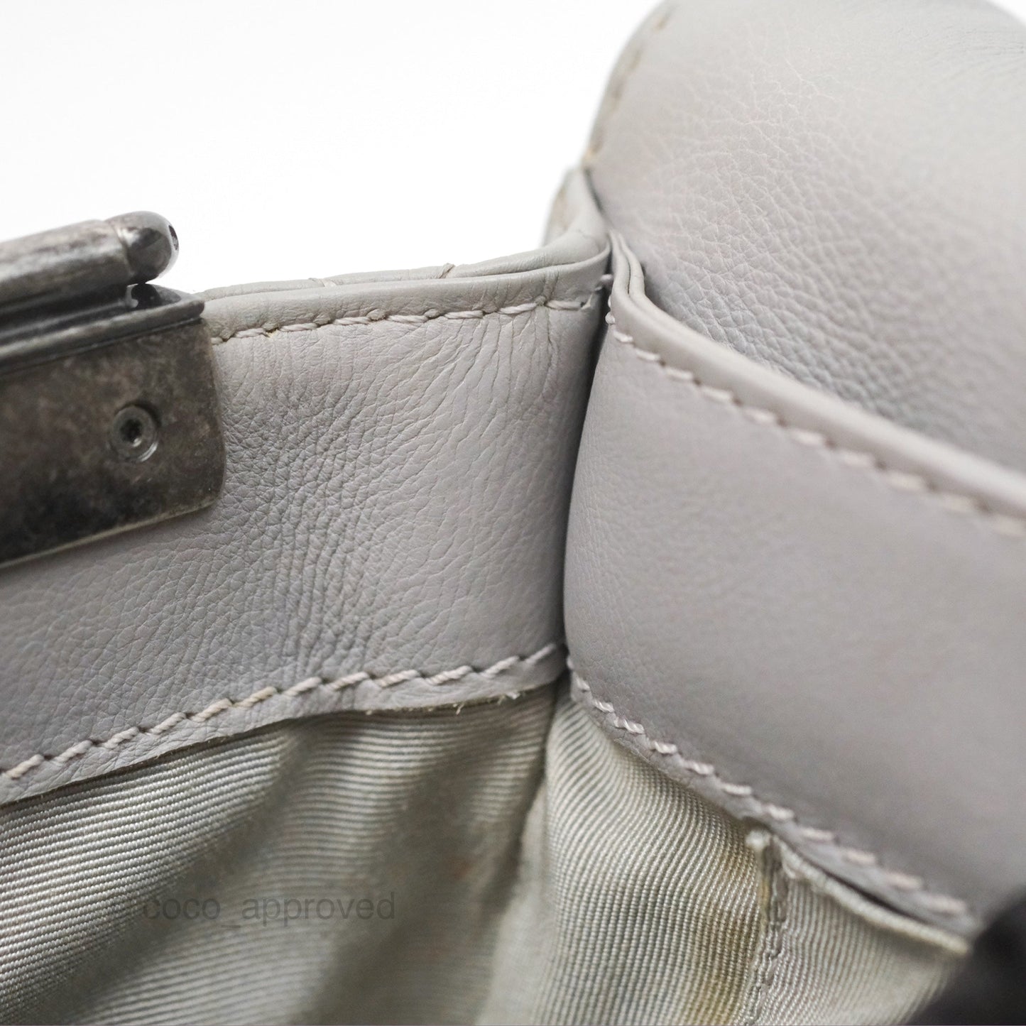 Chanel Medium Boy Reverso Flap Light Grey Calfskin Ruthenium Hardware