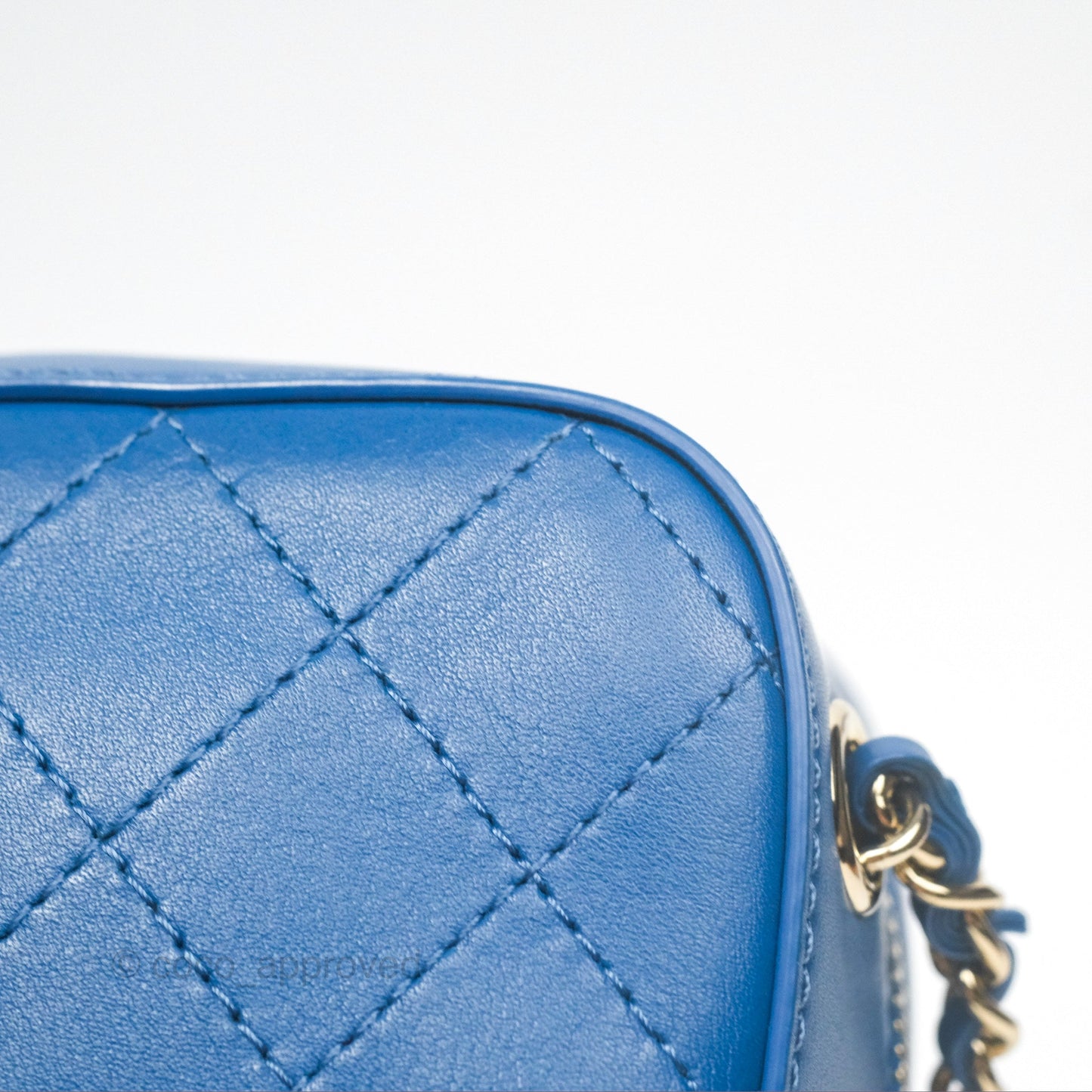 Chanel Stitched Camera Case Bag Blue Calfskin Gold Hardware