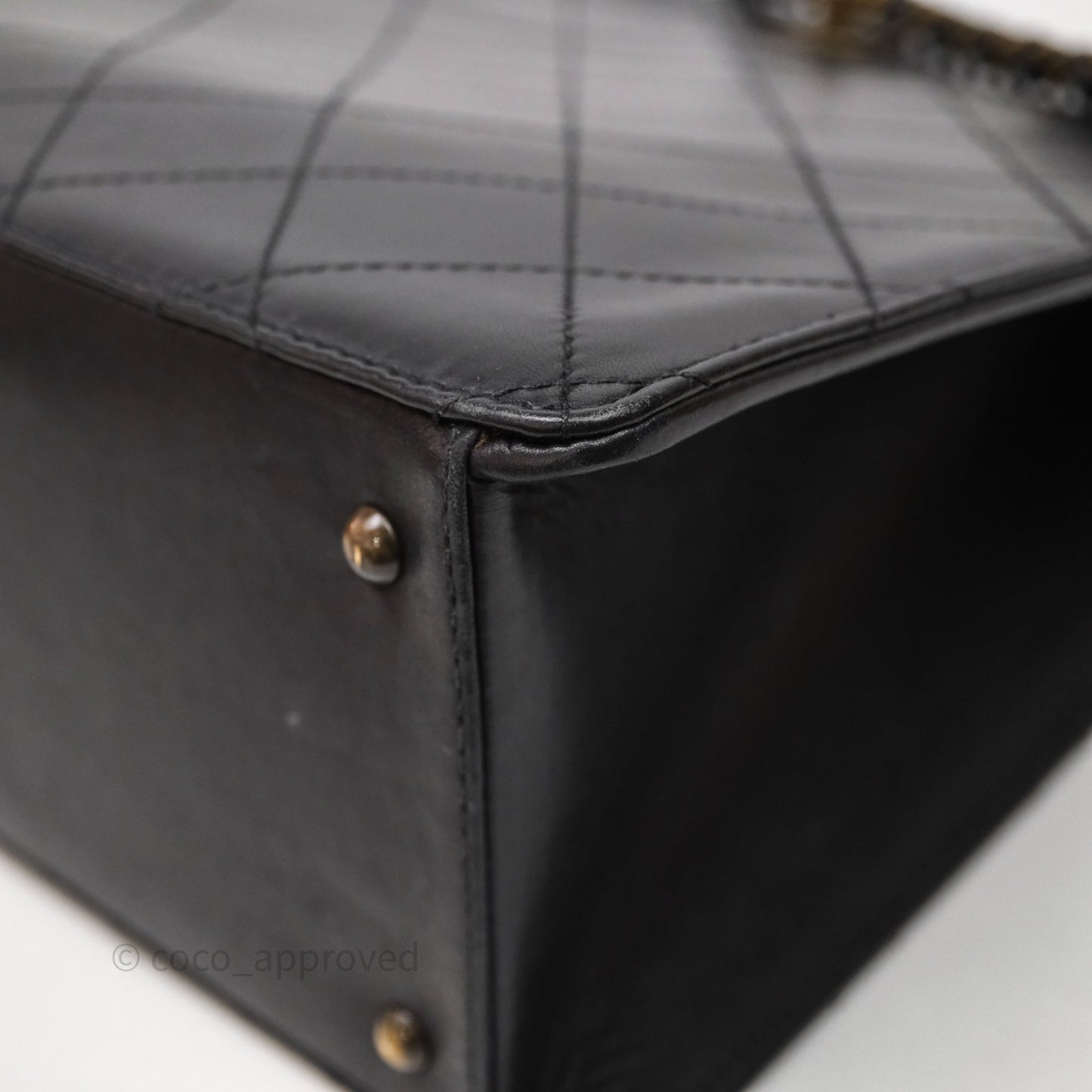 Chanel Vintage Tote Bag Quilted Black Lambskin Antique Gold Hardware
