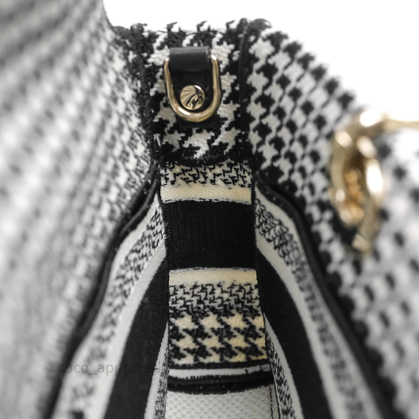 Christian Dior Medium Lady D-Joy Bag Black White Houndstooth Gold Hardware