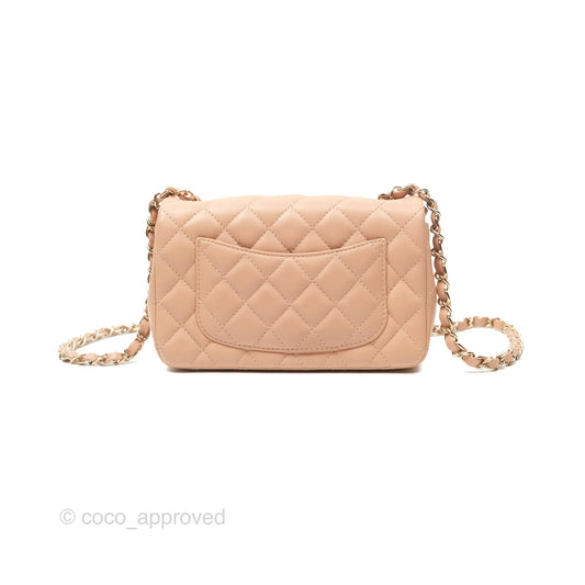 Chanel Mini Rectangular Quilted Beige Lambskin Gold Hardware