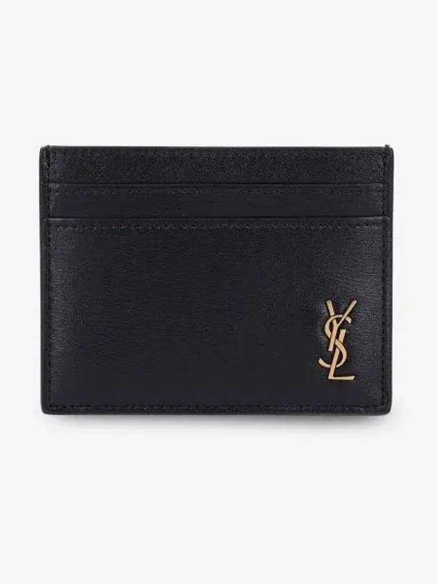 Luxury Saint Laurent Tiny Monogram Shiny Leather Card Case Black