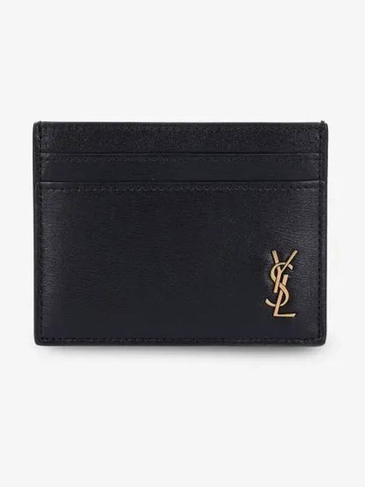Luxury Saint Laurent Tiny Monogram Shiny Leather Card Case Black