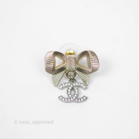 Chanel Bow Knot Crystal CC Drop Earrings 24K
