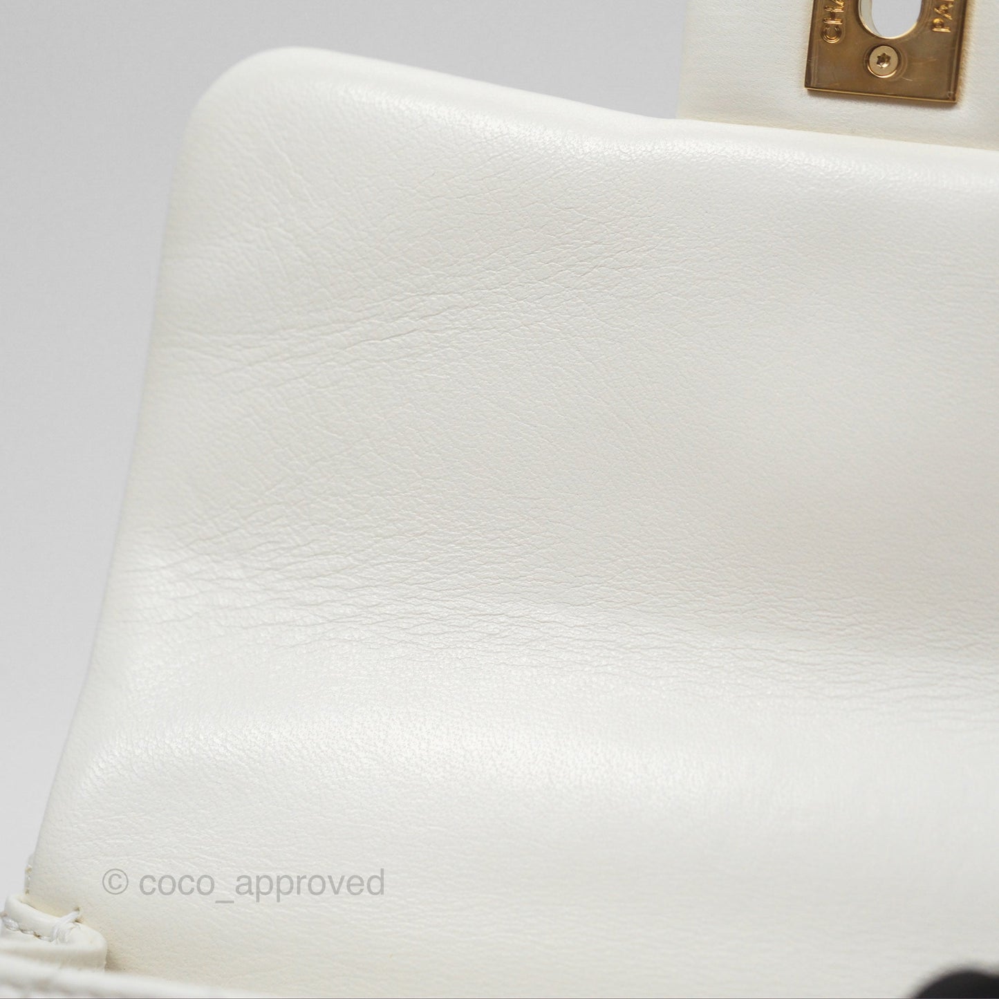 Chanel Top Handle Mini Flap Ivory White Lambskin Gold Hardware