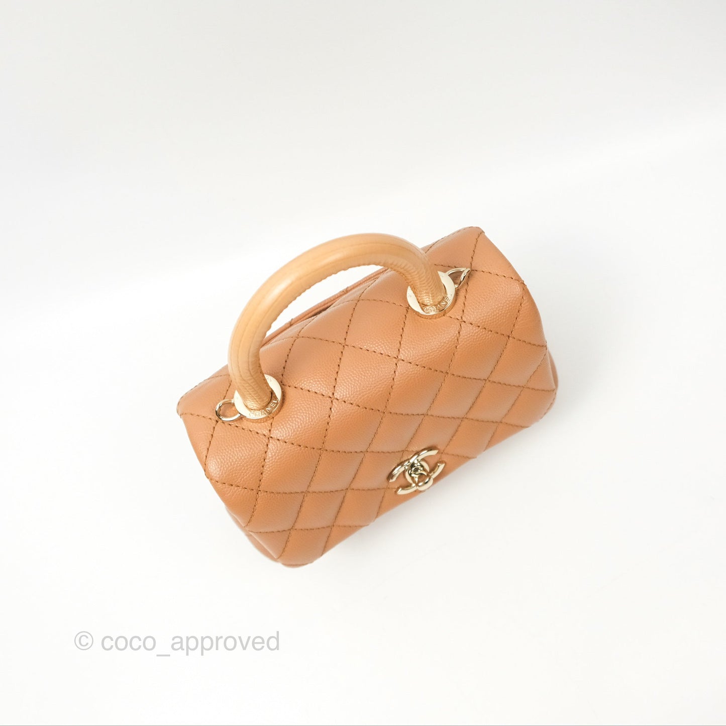 Chanel Mini Coco Handle Dark Beige Caviar Lizard Handle Gold Hardware