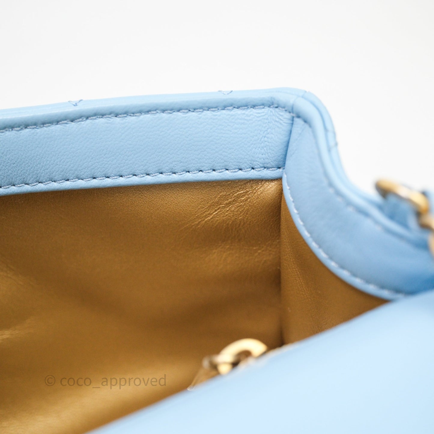 Chanel Mini Rectangular Pearl Crush Quilted Blue Lambskin Aged Gold Hardware
