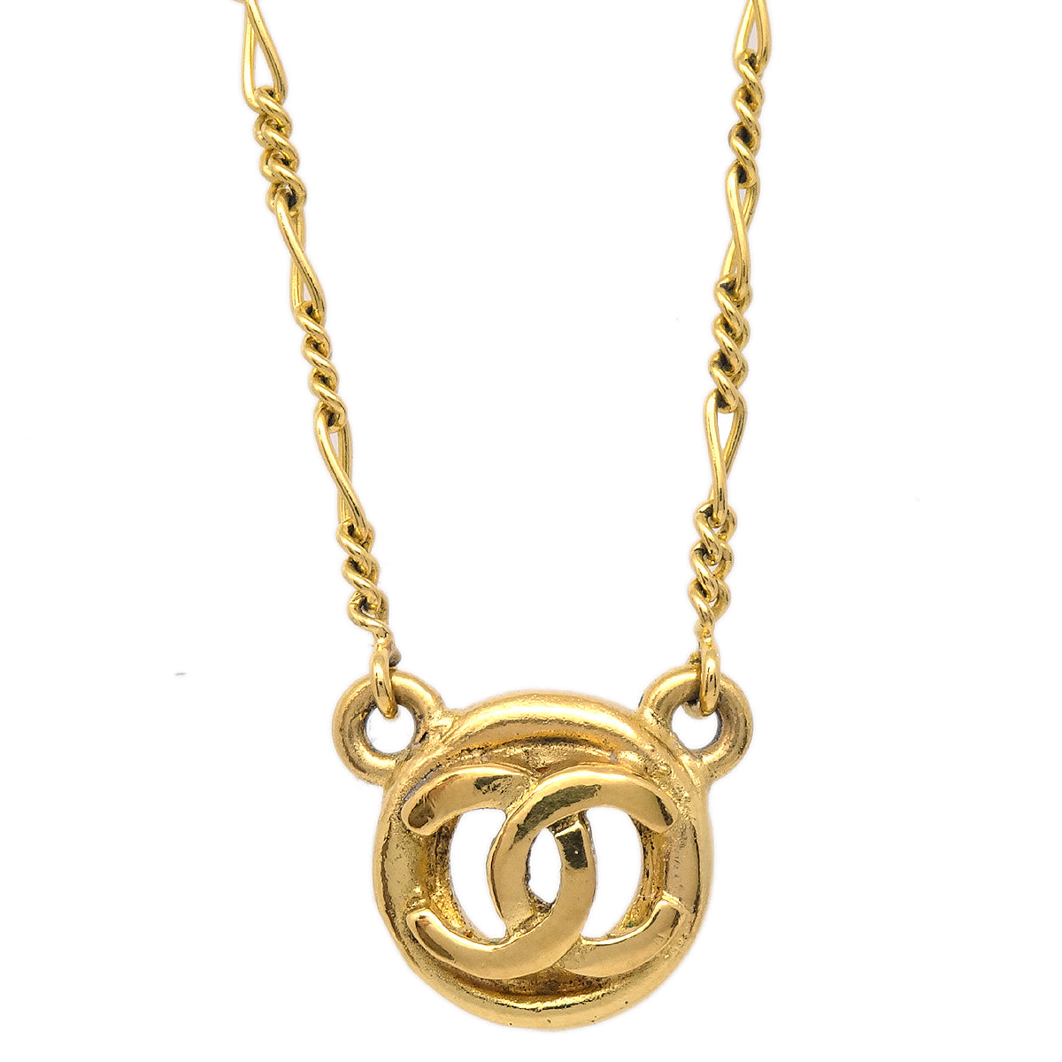Luxury Chanel 1983 Circled CC Gold Chain Pendant Necklace
